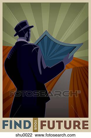 A man on the road holding a map View Large Illustration Drawing - A man on the road holding a map. Fotosearch