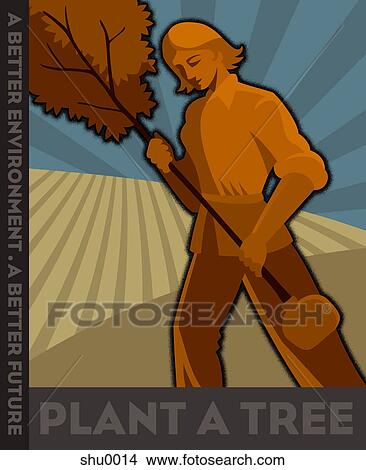 Stock Illustration - A woman planting a tree. Fotosearch
