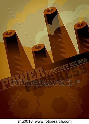 Stock Illustration - An illustration of power plants to indicate progress. Fotosearch