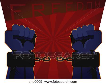 Broken chain link of handcuffs on a pair of hands View Large Illustration Stock Illustration - Broken chain link of handcuffs on a pair of hands. Fotosearch