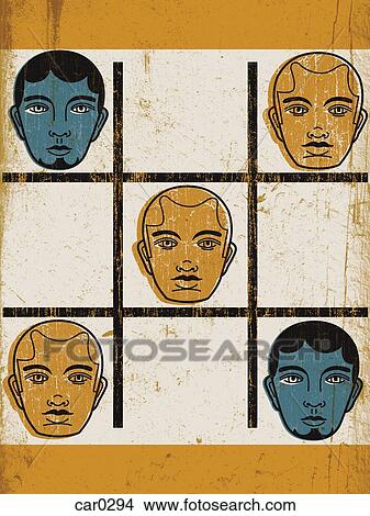 Stock Illustration - A game of tic-tac-toe with mens faces. Fotosearch