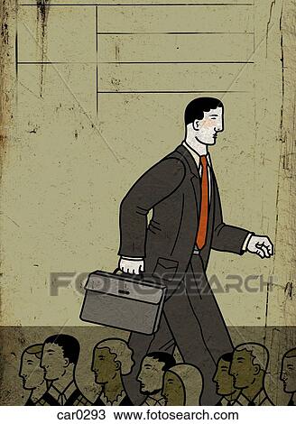A tall businessman walking above a crowd View Large Illustration Drawing - A tall businessman walking above a crowd. Fotosearch