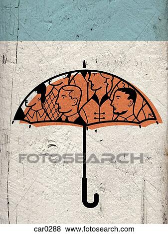 Stock Illustration - An umbrella with peoples faces on it. Fotosearch