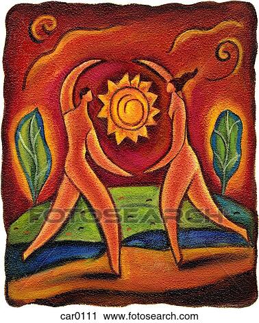 Outline of two people dancing around the sun View Large Illustration Clip Art - Outline of two people dancing around the sun. Fotosearch