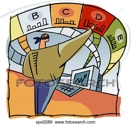 A blindfolded man pointing at graphs View Large Illustration Stock Illustration - A blindfolded man pointing at graphs. Fotosearch