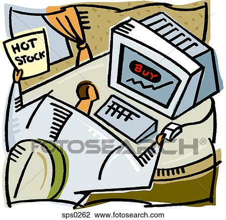 A man buying stocks online View Large Illustration Drawing - A man buying stocks online. Fotosearch