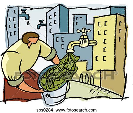 A woman filling a bucket with money View Large Illustration Stock Illustration - A woman filling a bucket with money. Fotosearch