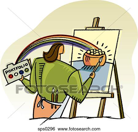 A woman painting a pot of gold View Large Illustration Stock Illustration - A woman painting a pot of gold. Fotosearch