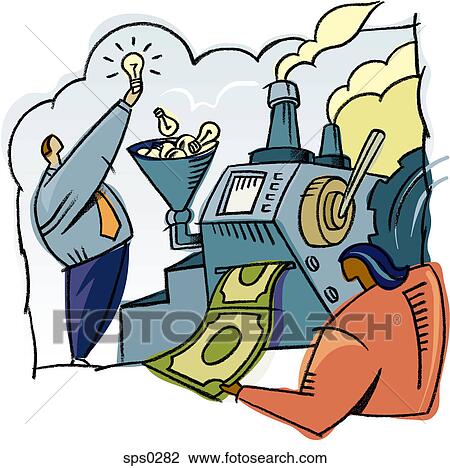 Drawing - People in the process making money. Fotosearch