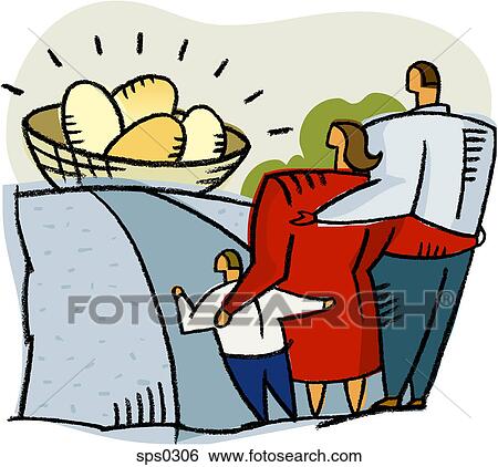 A family looking at their nest egg View Large Illustration Stock Illustration - A family looking at their nest egg. Fotosearch