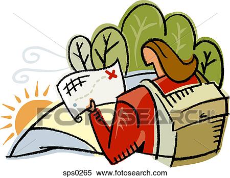 Stock Illustration - A hiker looking at a map. Fotosearch