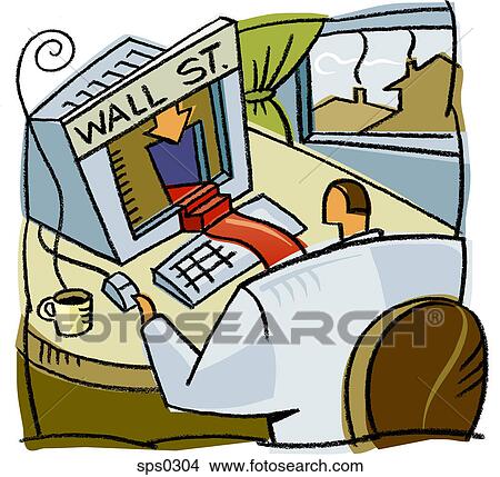 A man accessing wall street through his computer View Large Illustration Stock Illustration - A man accessing wall street through his computer. Fotosearch