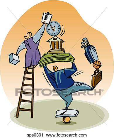 Clip Art - A man and woman balancing work and life. Fotosearch
