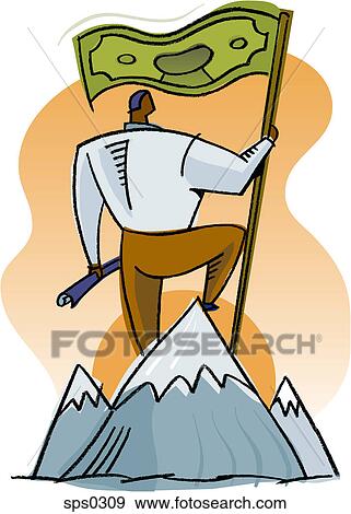 A man at the summit of a mountain View Large Illustration Stock Illustration - A man at the summit of a mountain. Fotosearch