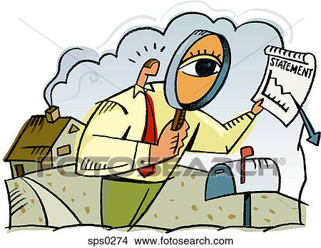 A man looking at a statement through a magnifying glass View Large Illustration Stock Illustration - A man looking at a statement through a magnifying glass. Fotosearch
