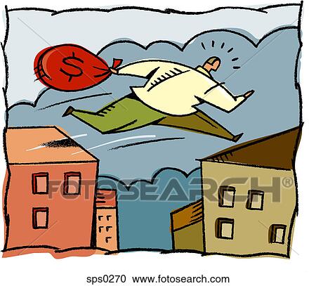 A man with a bag full of money jumping on roof tops View Large Illustration Clipart - A man with a bag full of money jumping on roof tops. Fotosearch