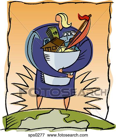 Stock Illustration - A woman with assets and liabilities. Fotosearch