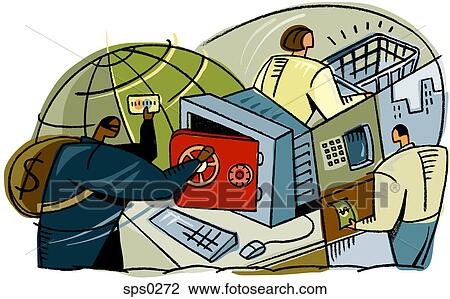 Drawing - An illustration of bank machines. Fotosearch