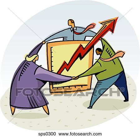 Clipart - People holding hands and circling a graph. Fotosearch