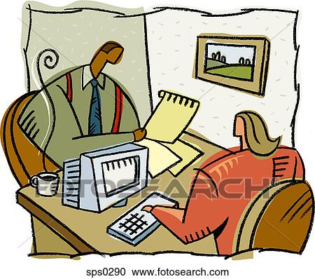 Clipart - Two pwoplw at a business meeting. Fotosearch