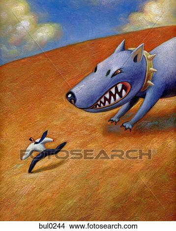 Stock Illustration - Businessman running from a giant angry dog. Fotosearch