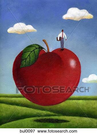Businessman standing on a giant red apple View Large Illustration Stock Illustration - Businessman standing on a giant red apple. Fotosearch
