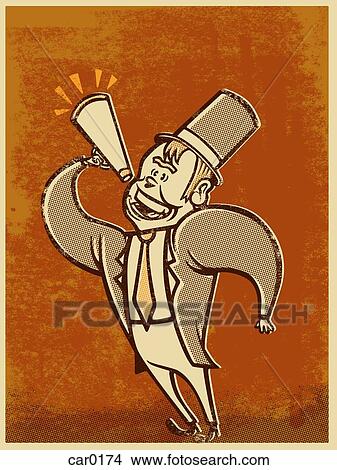 Stock Illustration - A man shouting into a blow horn. Fotosearch