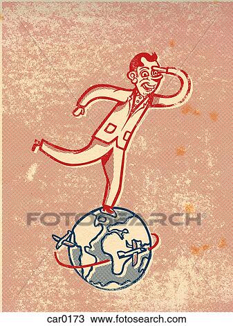Drawing - A man standing on the earth, looking out into the distance. Fotosearch