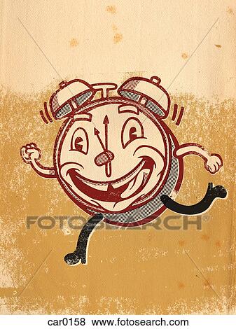 Stock Illustration - A running clock with a face on it. Fotosearch