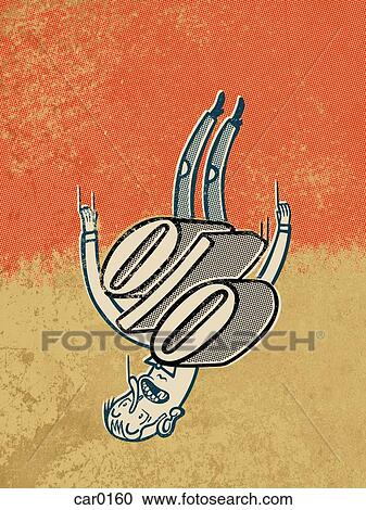 Clipart - An upside-down man with a percentage sign on his body. Fotosearch