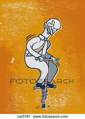 Drawing of a businessman on a pogo stick View Large Illustration Clip Art - Drawing of a businessman on a pogo stick. Fotosearch