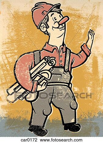 Drawing of a construction man carrying plans View Large Illustration Drawing - Drawing of a construction man carrying plans. Fotosearch