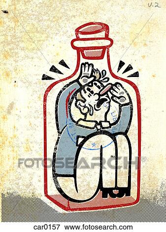 Drawing of a man trapped inside a bottle View Large Illustration Stock Illustration - Drawing of a man trapped inside a bottle. Fotosearch