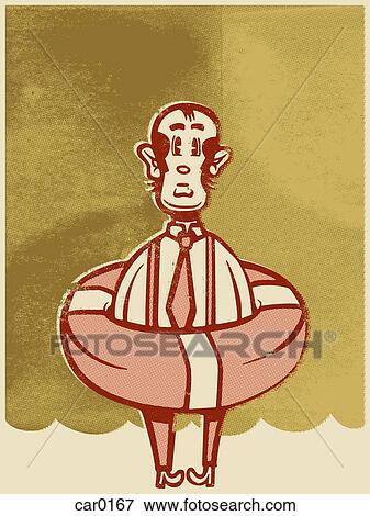 Stock Illustration - Drawing of a man wearing a lifesaver. Fotosearch