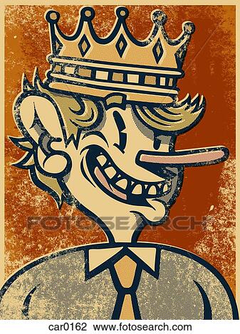 Man with a long nose wearing a crown View Large Illustration Drawing - Man with a long nose wearing a crown. Fotosearch