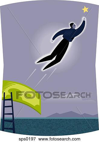 A businessman reaching for a star View Large Illustration Stock Illustration - A businessman reaching for a star. Fotosearch