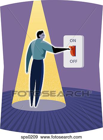 A businessman switching on the light View Large Illustration Stock Illustration - A businessman switching on the light. Fotosearch