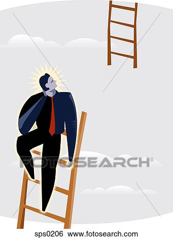 A man at the top of a ladder View Large Illustration Stock Illustration - A man at the top of a ladder. Fotosearch