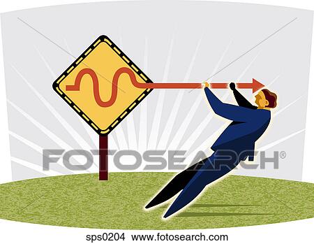 A man changing the direction of arrows on a sign View Large Illustration Stock Illustration - A man changing the direction of arrows on a sign. Fotosearch