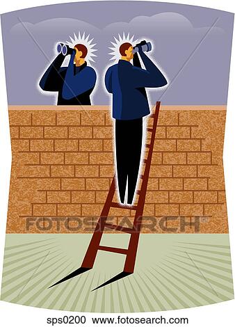 A man climbing a ladder and looking through binoculars View Large Illustration Clipart - A man climbing a ladder and looking through binoculars. Fotosearch