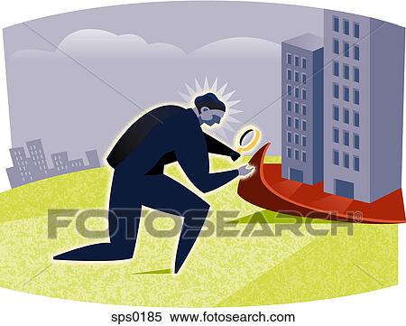 Stock Illustration - A man inspecting carpet. Fotosearch