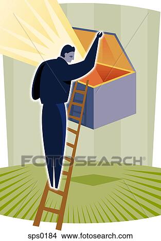 Stock Illustration - A man opening a box. Fotosearch