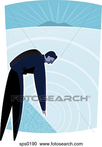 Clipart - A man putting his finger in the water. Fotosearch