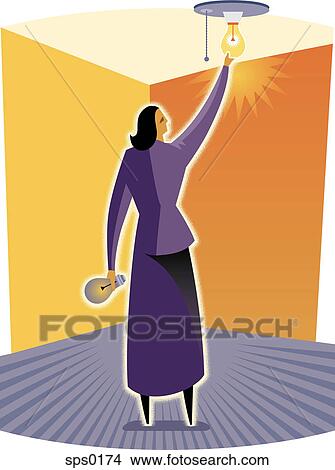 A woman changing a light bulb View Large Illustration Stock Illustration - A woman changing a light bulb. Fotosearch