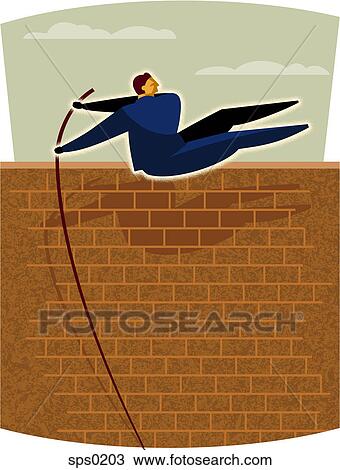 A businessman doing the pole vault View Large Illustration Drawing - A businessman doing the pole vault. Fotosearch