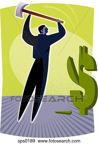 A man chopping a dollar sign View Large Illustration Stock Illustration - A man chopping a dollar sign. Fotosearch