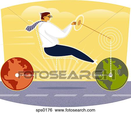 A man driving a vehicle with globes for wheels View Large Illustration Stock Illustration - A man driving a vehicle with globes for wheels. Fotosearch