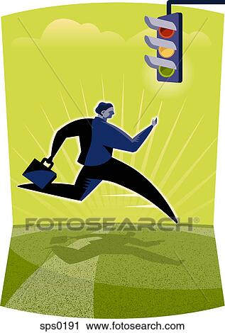 Clip Art - A man going through a stop light. Fotosearch