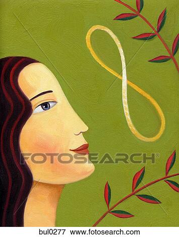 Closeup of a womans face looking at an infinity sign View Large Illustration Stock Illustration - Closeup of a womans face looking at an infinity sign. Fotosearch