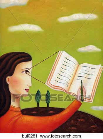 Clip Art - Profile of a woman writing in a journal. Fotosearch